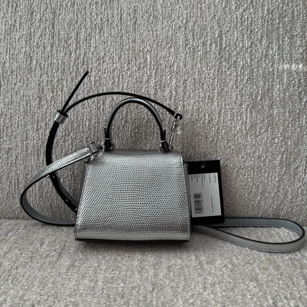 NWT Kate Spade Katy Silver Lizard Embossed Micro Crossbody